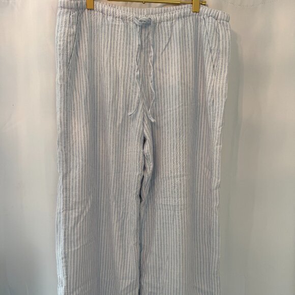 White and Blue Striped Wide Leg Linen Pants - Picture 1 of 1